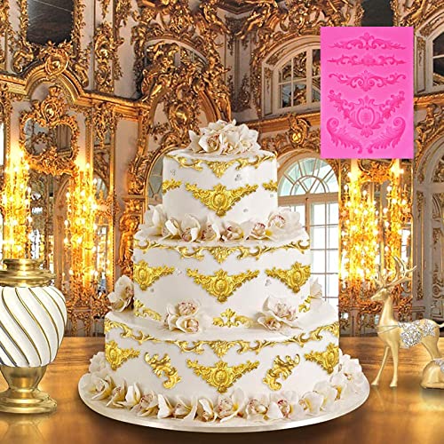 Rainmae 6 Pcs Baroque Style Curlicues Scroll Lace Fondant Silicone Mold, Relief Flower Lace Mould Filigree Mold 3D Sculpted Decoration, Cupcake Topper, Jewelry, Polymer Clay, Crafting Projects #TOP4