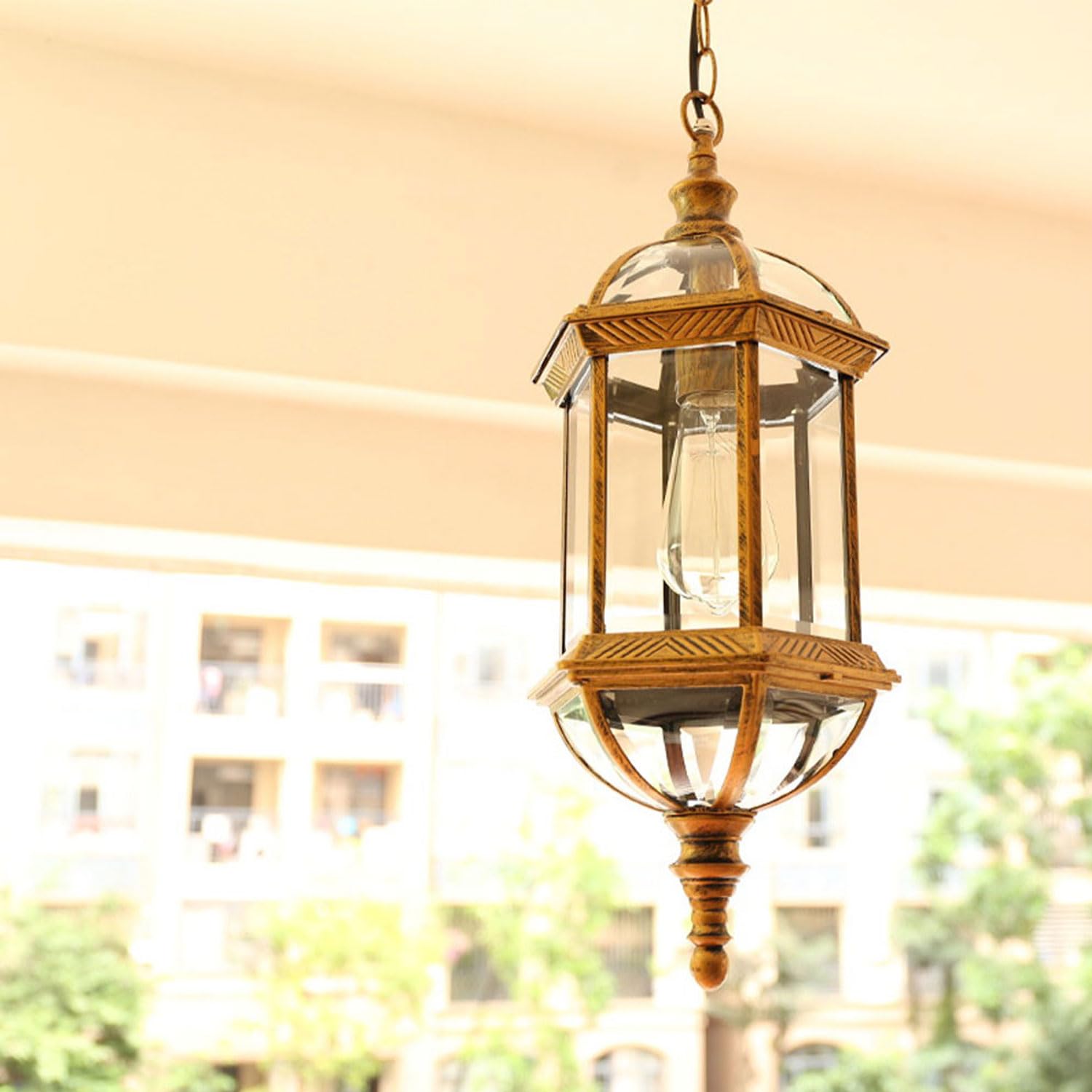 Lampe Suspendue extérieure rétro IP55 Lampe à Suspension extérieure étanche E27 en Aluminium, Lanterne Suspendue extérieure Antique Rustique en Verre pour Porche Villa pavillon loft entrée