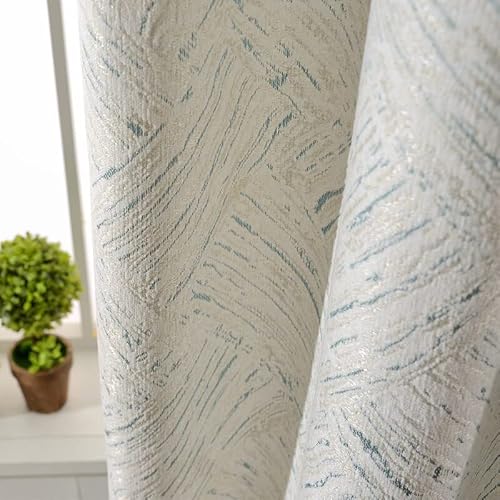 2 Pieces Gold Stamping Velvet Bronzing Curtains For Living Room Bedroom Light High Precision Jacquard Luxury Simple Modern Beige Chenille Window Door Curtain Thick Grommet Top (Blue, W54In*L84In) #TOP7