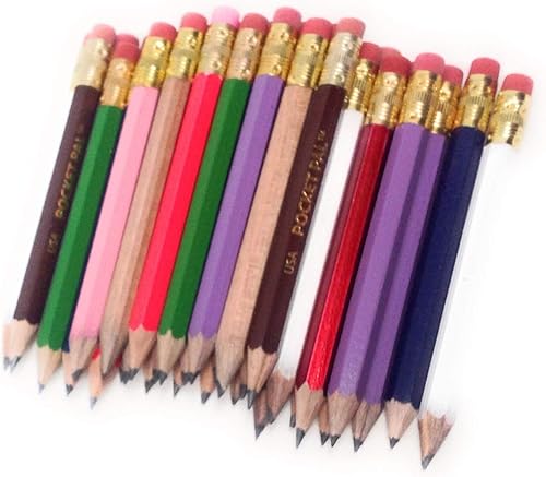 Lápices con borrador - Golf, aula, banco, corto, mini - hexagonal, afilado, no tóxico, no mancha, lápiz #2, caja de madera, colores surtidos mezcla