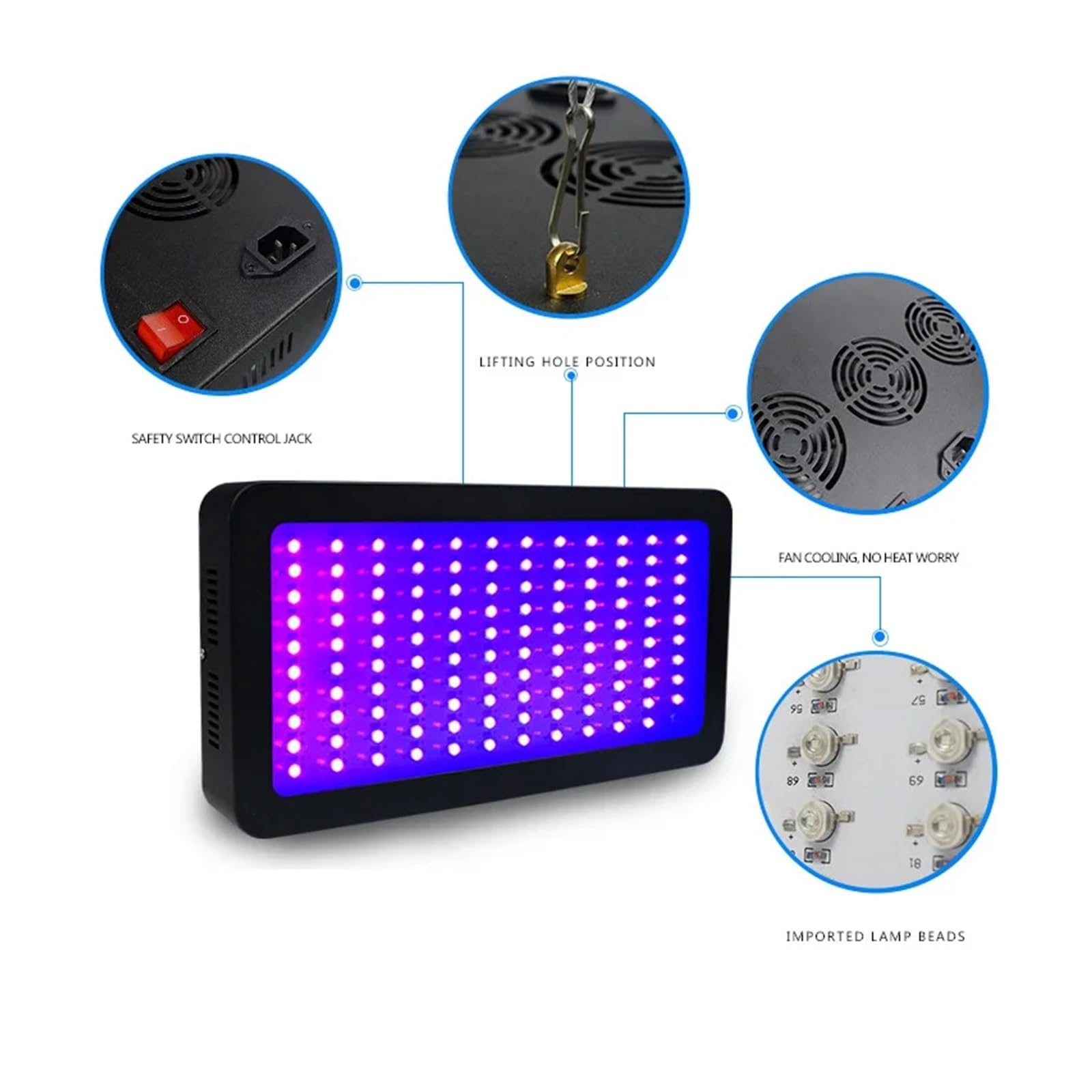 Lampada per polimerizzazione UV LED Ad Alta Potenza Ventola UV Polimerizzazione Luce 1500W 395nm 405nm 365nm Colla Inchiostro UV Olio Verde Ombra Stampa 3D Resina polimerizzatrice Luce(365nm)
