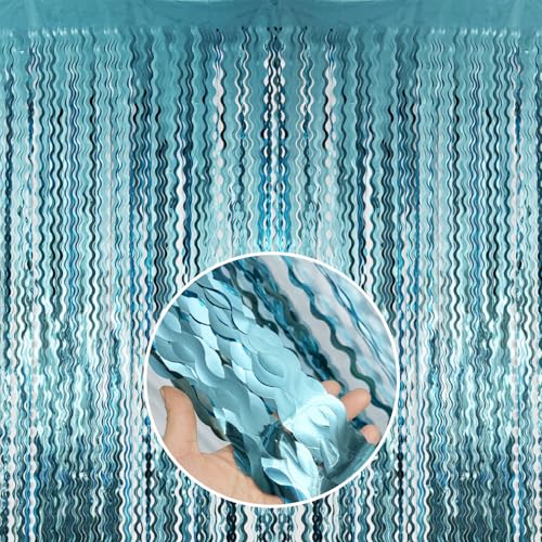Image of GOER 1 Pack Metallic Tinsel Foil Fringe Curtains for Party Photo Backdrop Wedding Decoration Matte Light Blue