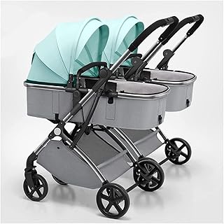 Double Baby Stroller for Infant and Toddler Reversible Bassinet Twins Pram Tandem Umbrella Stroller Detachable Pushchair Side-by-Side Multi-Position Reclining Seats (Color : Green)