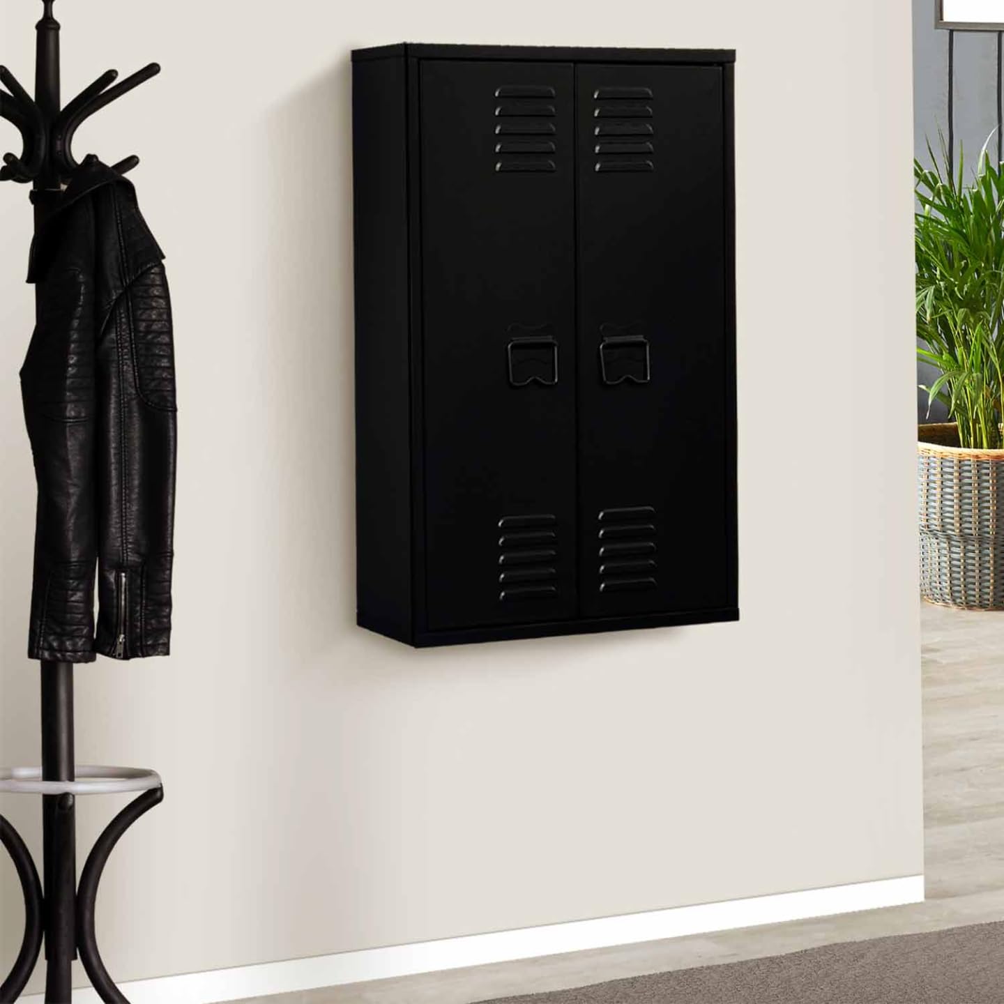 IDMarket - Armoire Murale Ester 2 Portes métal Noir Design Industriel