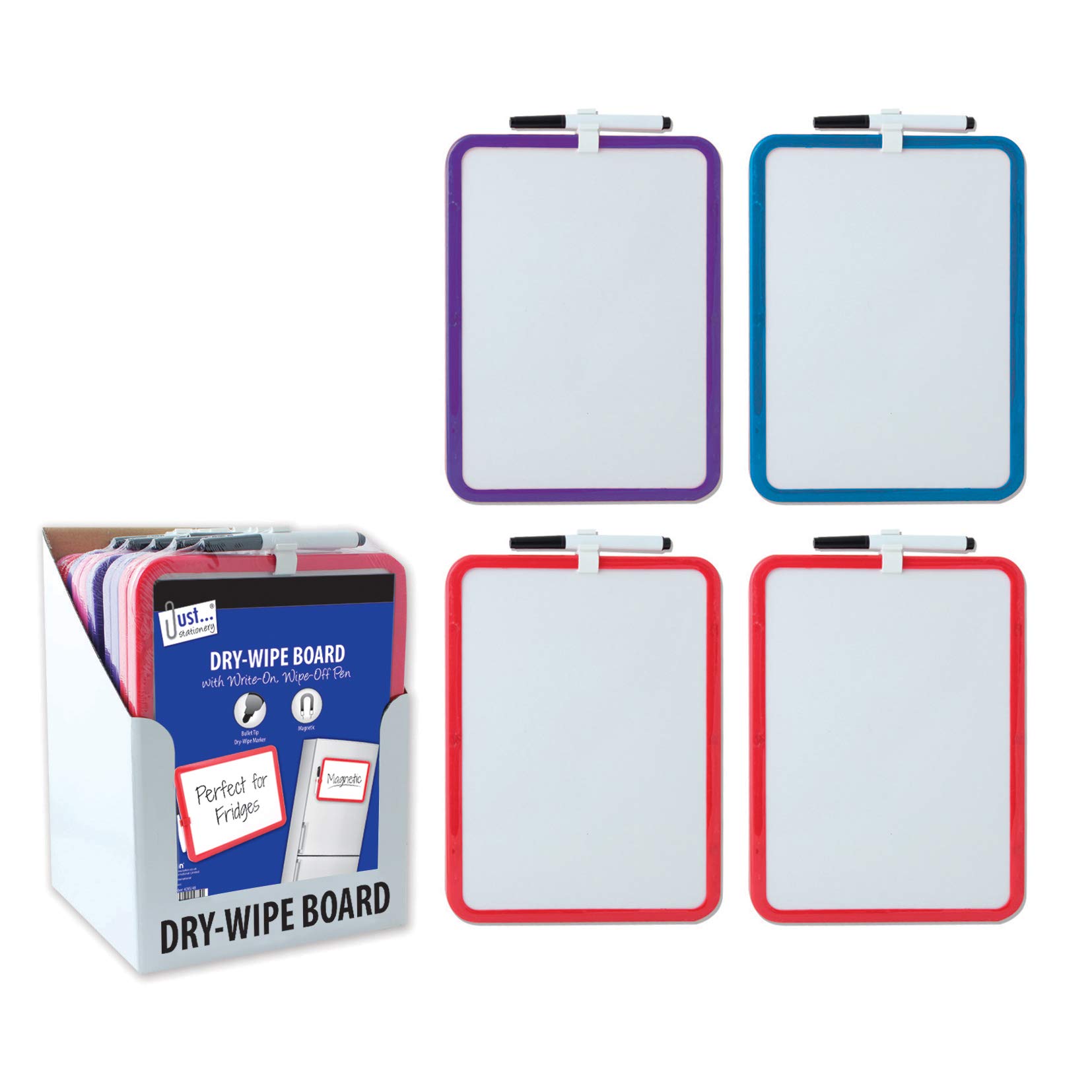 Just Stationery 2 X A4 Magnetic Dry Wipe Board - Assorted Colours