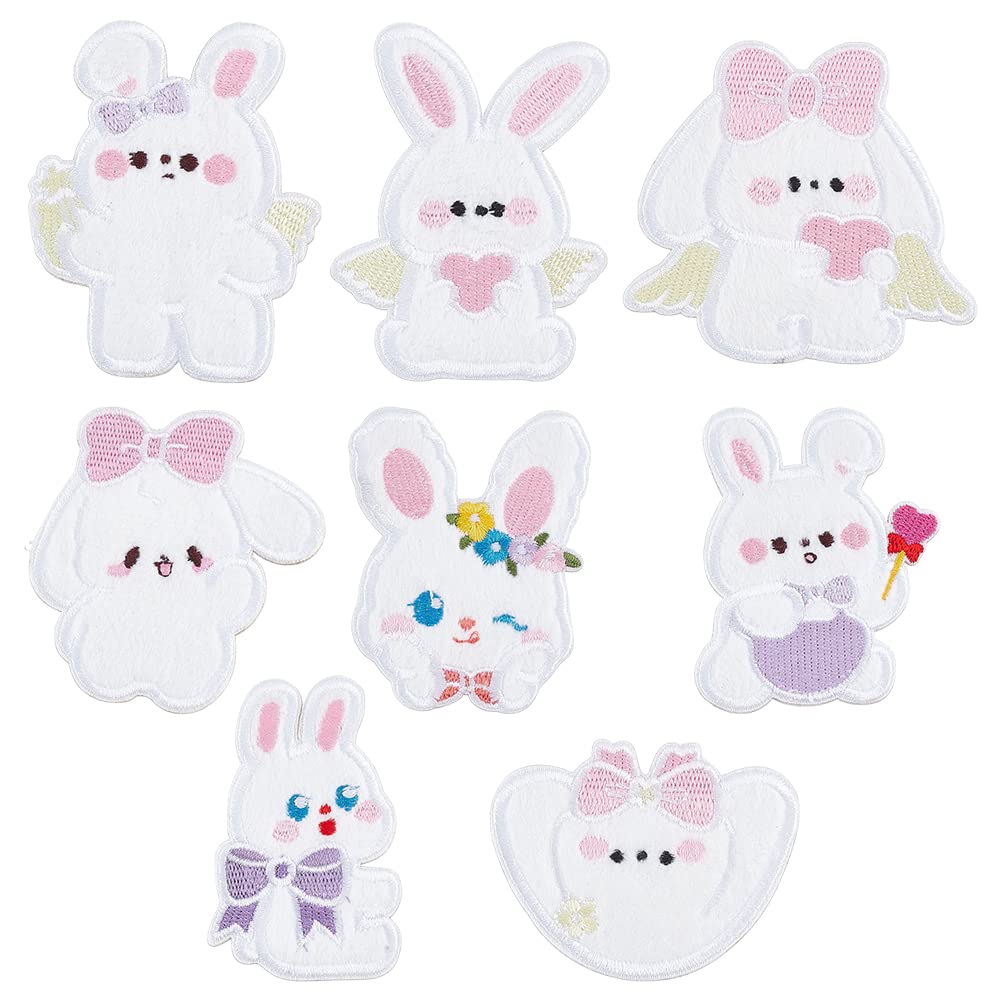 FINGERINSPIRE 8 pcs Rabbit Iron/Sew On Patch Computerized Embroidery Rabbit Appliques Self Adhesive Easter Rabbit's Head Fabric Patche for Sewing Easter Decoration for Jeans, Coat, Bag, Hat, Shoes
