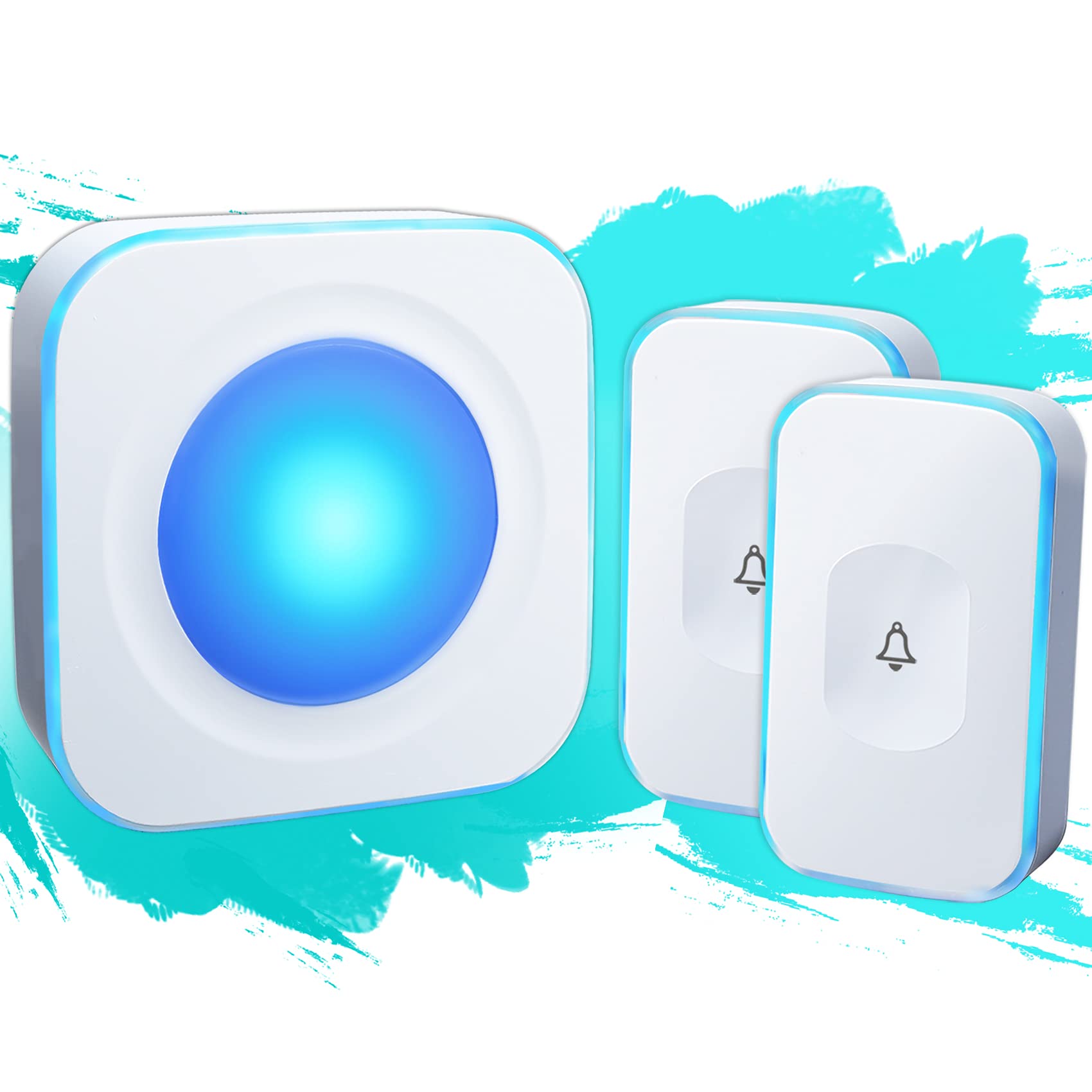 Wireless Doorbell Waterproof 1200 feet Door Bell with 2 Buttons with Different Tones Operating at 36 Melodies 4 Volume levels Flash Light 1 Receiver 2 Button White JSIEEM