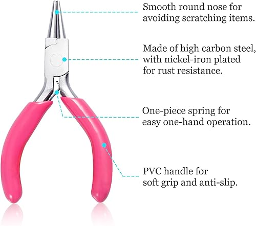 Miniatura 38 de SPEEDWOX Mini alicates de punta larga de 3 pulgadas con mango de PVC rosa para fabricación de joyas, envoltura de alambre, cuentas, manualidades