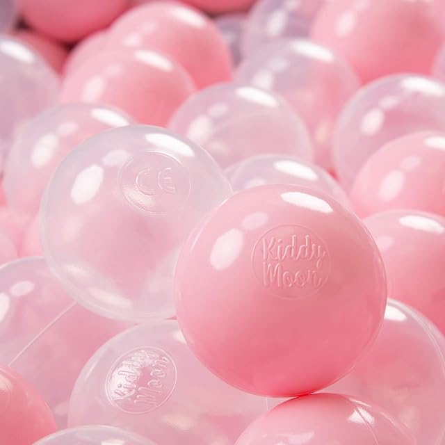 KiddyMoon 300 Bolas/7Cm Bolas Colores De Plástico para Piscina para Niños, Rosa Claro/Transparente