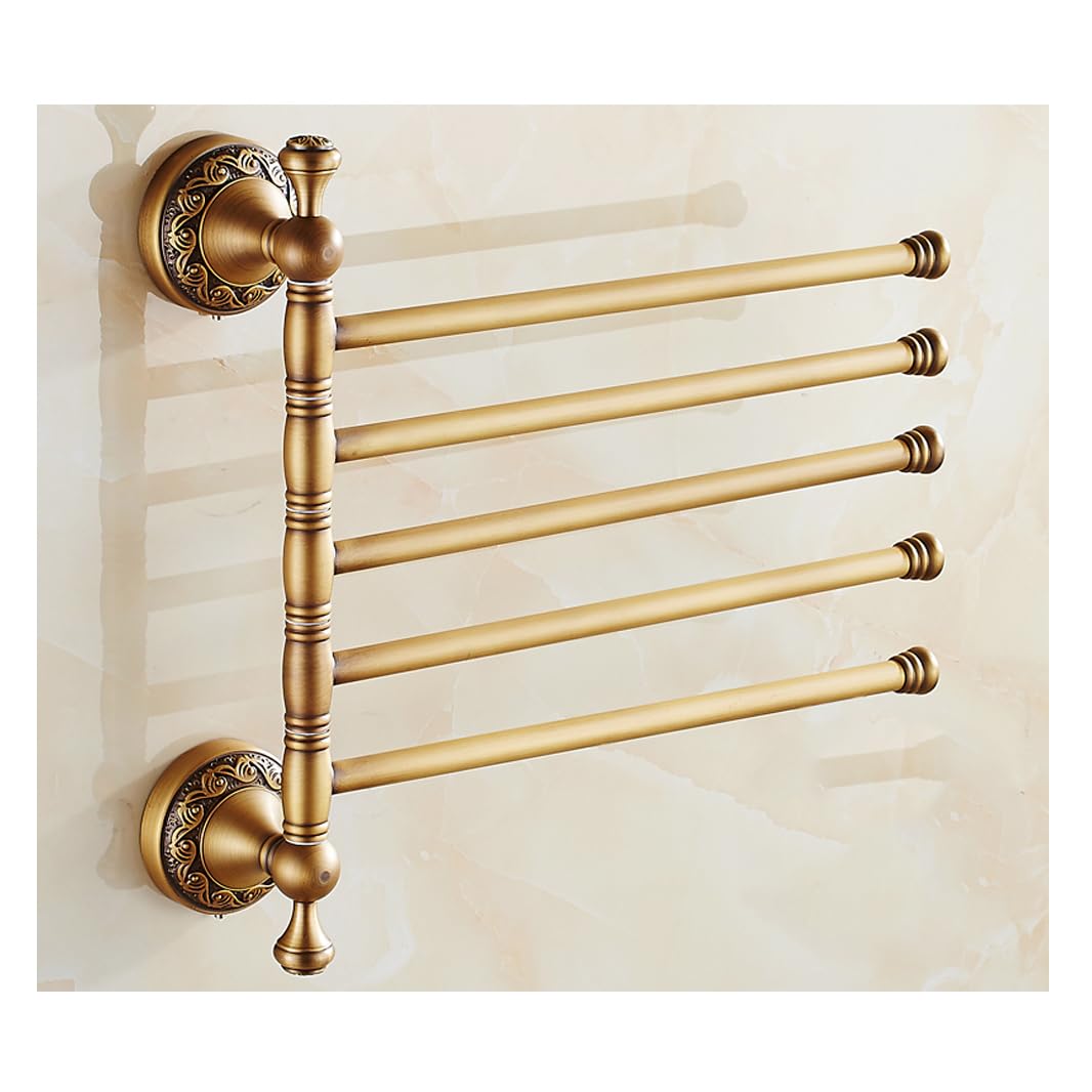LMYSXAOZ Vintage Gold Swivel Towel Rack - Solid Brass Swing Out Bar Space Saving Swinging for Bathroom Wall Mounted Holder Organizer With 4 Arms gold-5bar