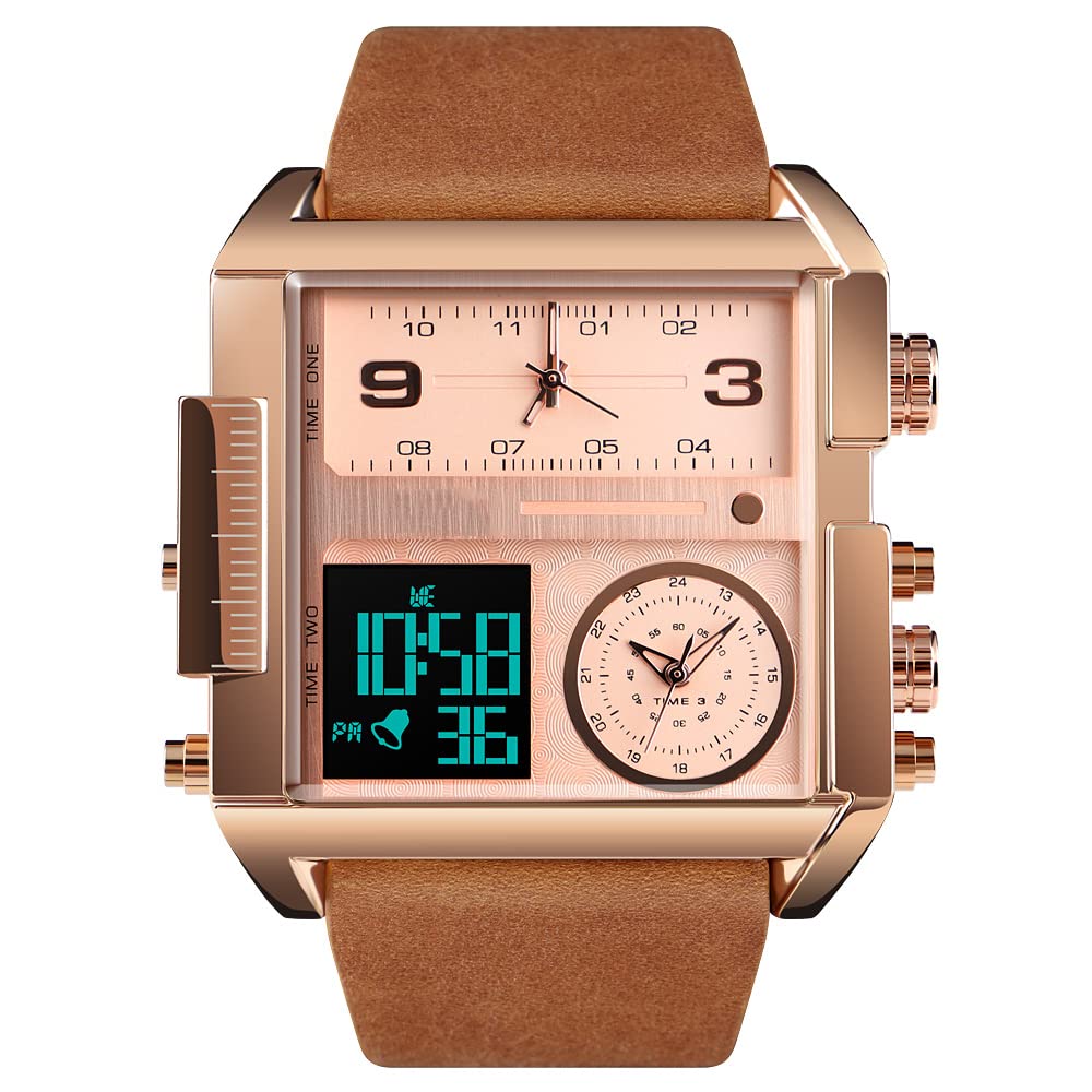 Orologio Da Uomo Gosasa Con Strass E Cinturino In Gomma - Quadrante Grande Nero/Oro Rosa, 45x55 Mm