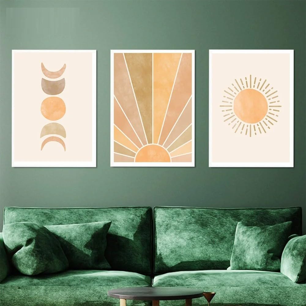 CLJKDX Abstract Mid Century Boho Art Poster Moon Phase Canvas Painting Sun Minimalist Print Nordic Wall Pictures Living Room Home Decor-50 * 70cm*3PCS (No Frame)