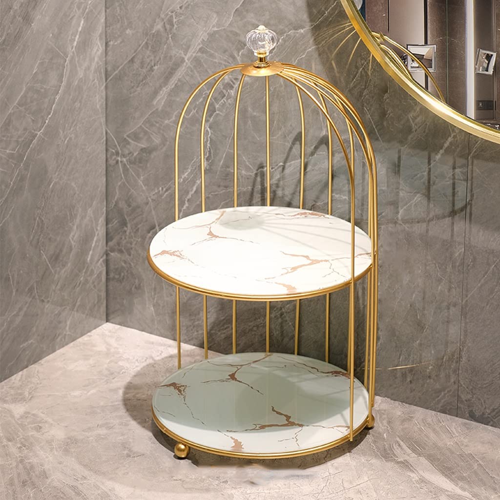 【化妆品】Iron Art Nordic Style Bird Cage Rack Lipstick Perfume Cosmetic Skin （收纳盒）Care Product Storage Rack Finishing Table Rack (Color : OneColor, Size : Double Layer)