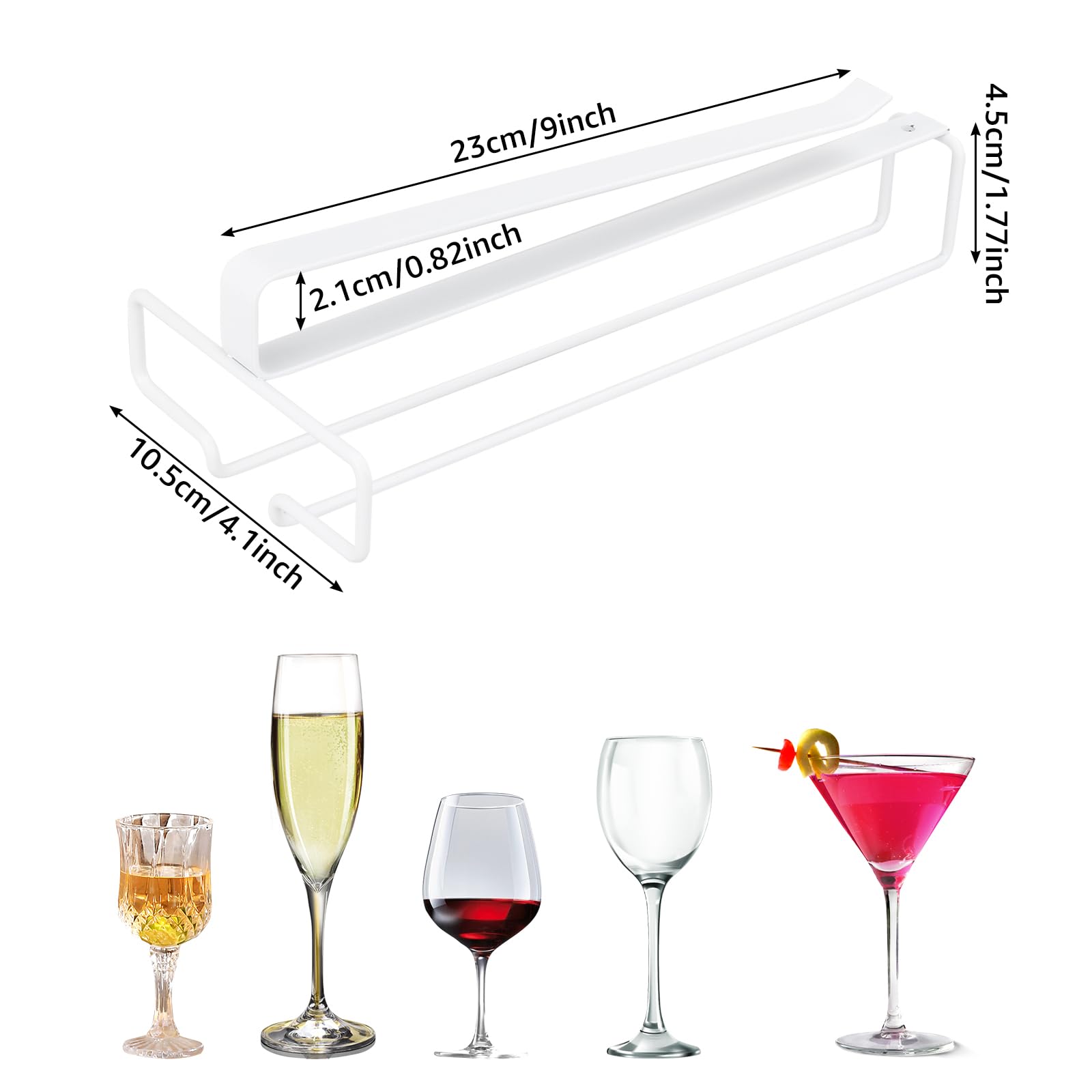 4 Supporti Bicchieri Da Vino Sospesi - Senza Foratura, Acciaio, Bianco - Foto 5