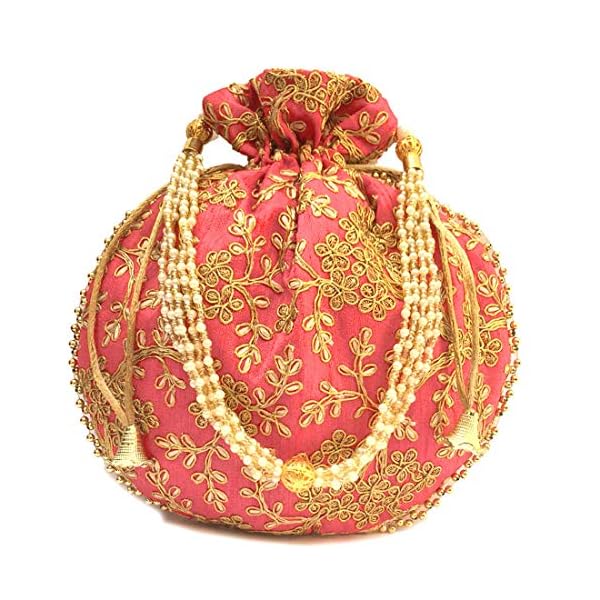 Swastik Uphaar Rajasthani Women's Embroidered Handbag Potli Wallet (PEACH)