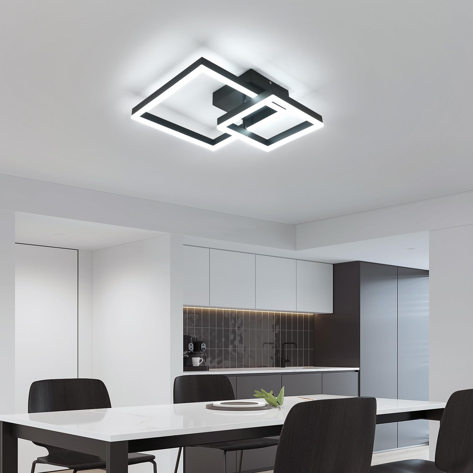 DELIPOP Plafoniera LED Soffitto Moderna, 36W Lampadario da Soffitto Nero Quadrati, Lampada da Soffitto Moderna Alluminio per Camera da Letto Soggiorno Cucina Studio Ufficio, 6500K Bianca Fredda, 52cm
