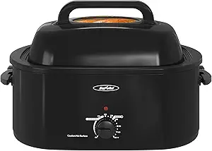 Sunvivi 26lb 22-Quart Roaster Oven, Electric Roaster Oven with Viewing Lid, Turkey Roaster with Unique Defrost/Warm Function, Large Roaster with Removable Pan & Rack, Stainless Steel, Black
