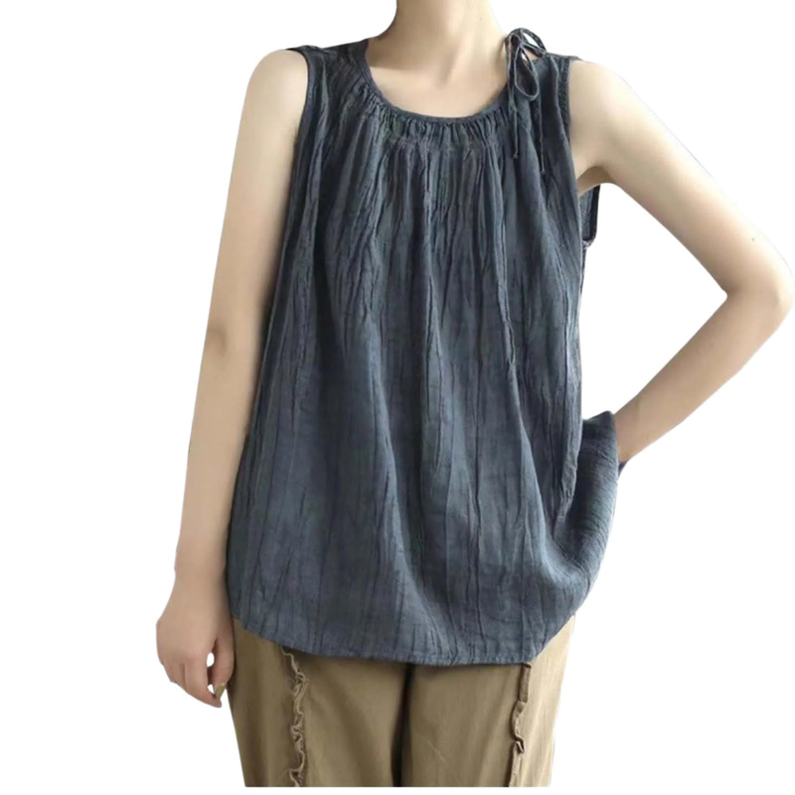 OFFSUM Canotta Estiva Da Donna - Maglia Estiva Senza Maniche Con Scollo A V In Cotone E Lino Stile Coreano Morbida Tinta Unita Vestibilità Ampia Taglie Forti Streetwear