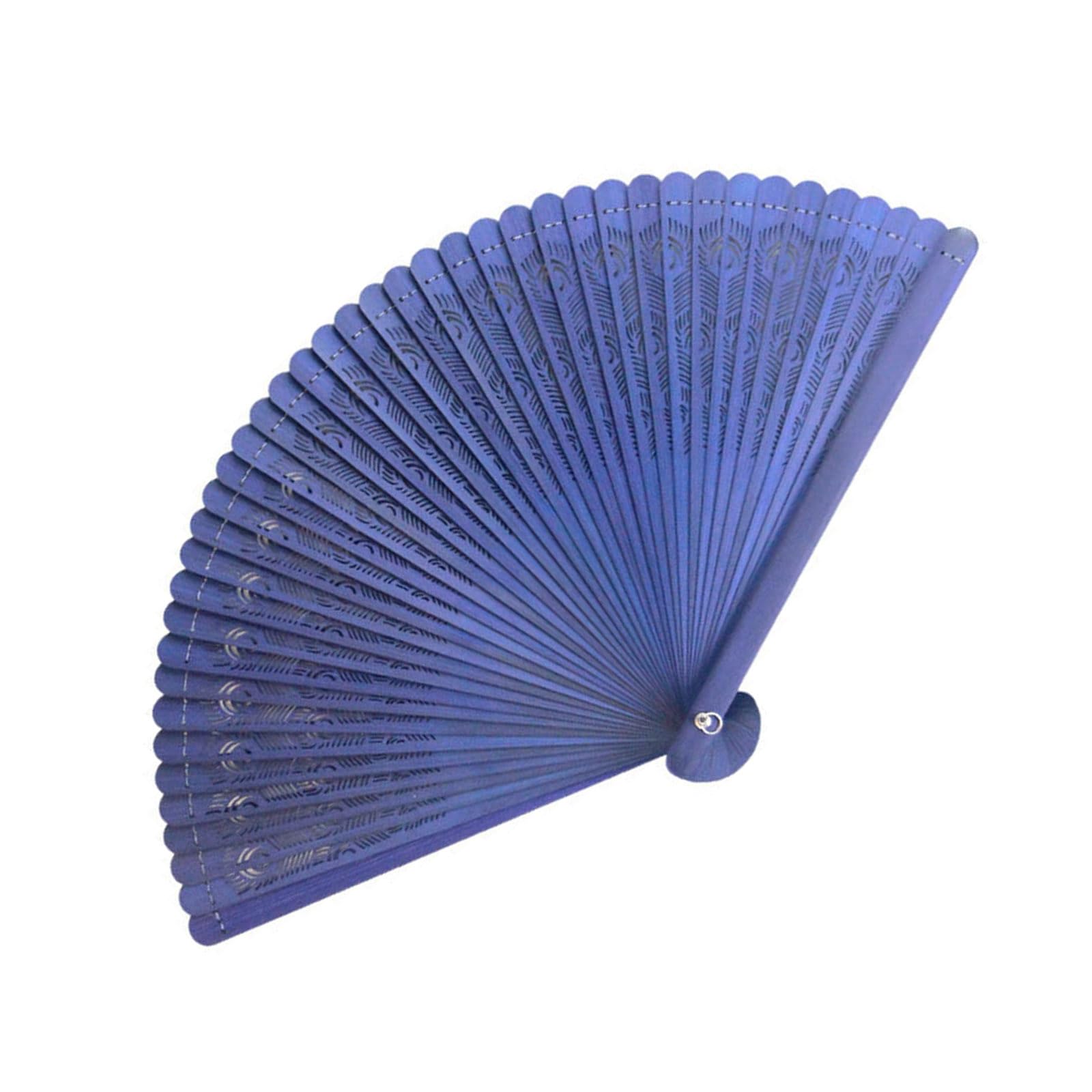 Buxuaaaa Blue Folding Fan Handheld Retro Wood Hand Fan Foldable Chinese Fanned For Party Wedding Babys Shower Home Decorations Hand Wood Handheld Folding