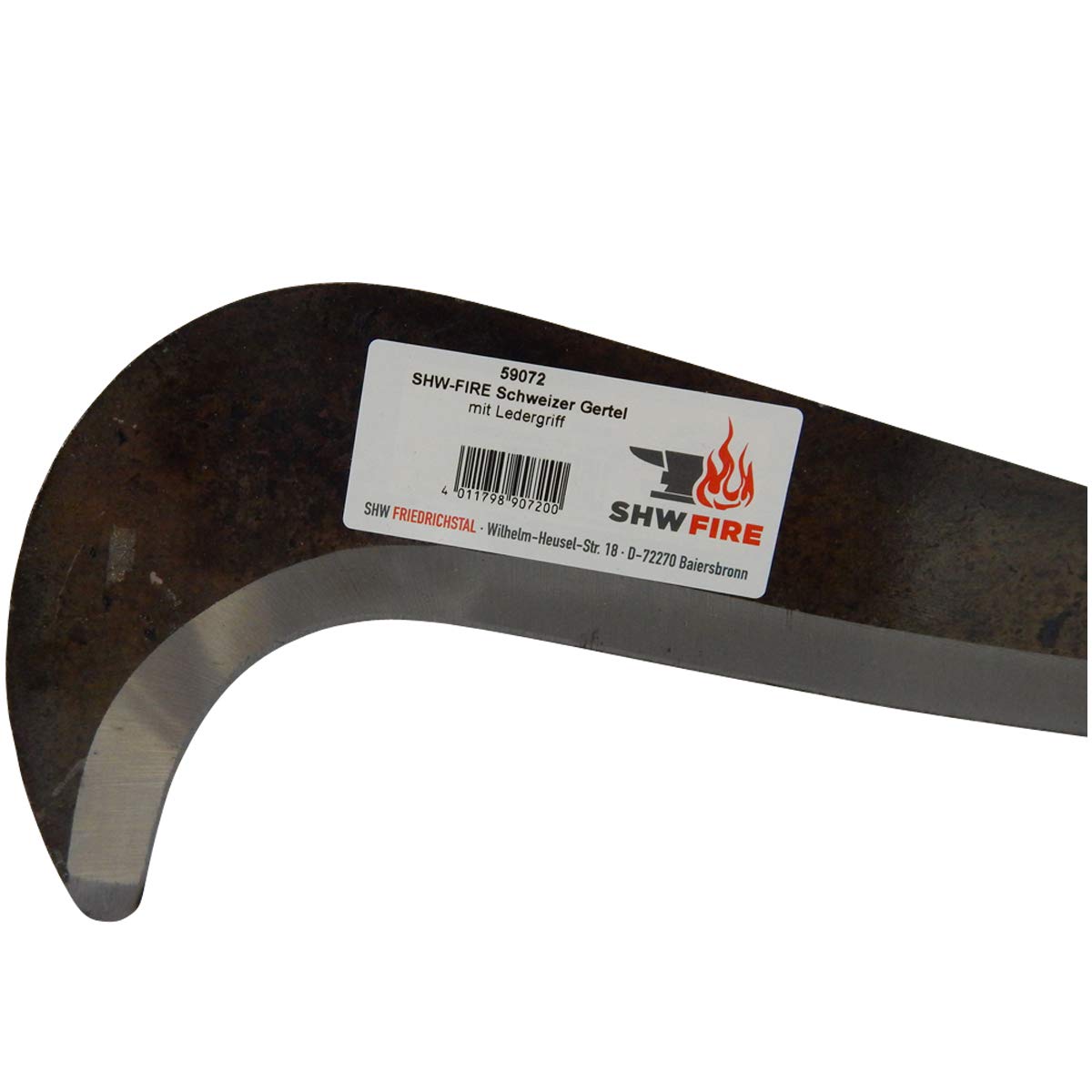 SHW-FIRE Schweizer Gertel Hippe Gertl Gartenmesser Stahl Ledergriff Handschutz 43cm