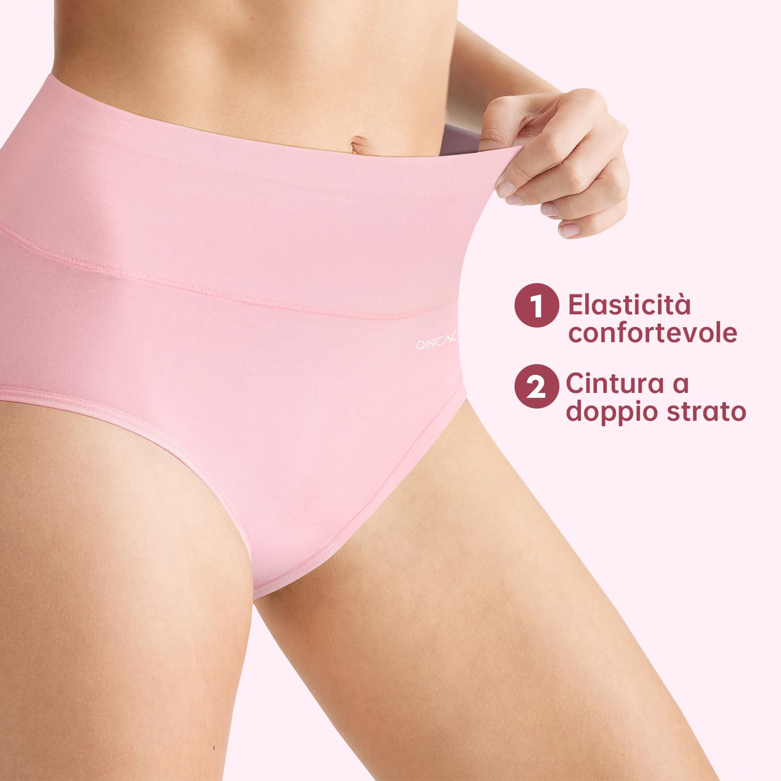 QINCAO Mutande Donna, Confezione da 6 Pezzi, Modello di Vita Alta, Biancheria Intima di Cotone, Elastica, Traspirante e Morbida