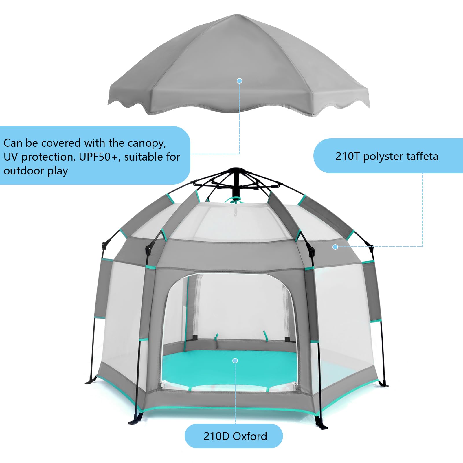 Corralito para bebés con toldo, tienda portátil de playa para bebés, patio de juegos para niños pequeños en interiores y exteriores, mosquitera plegable para bebés - Gris 4