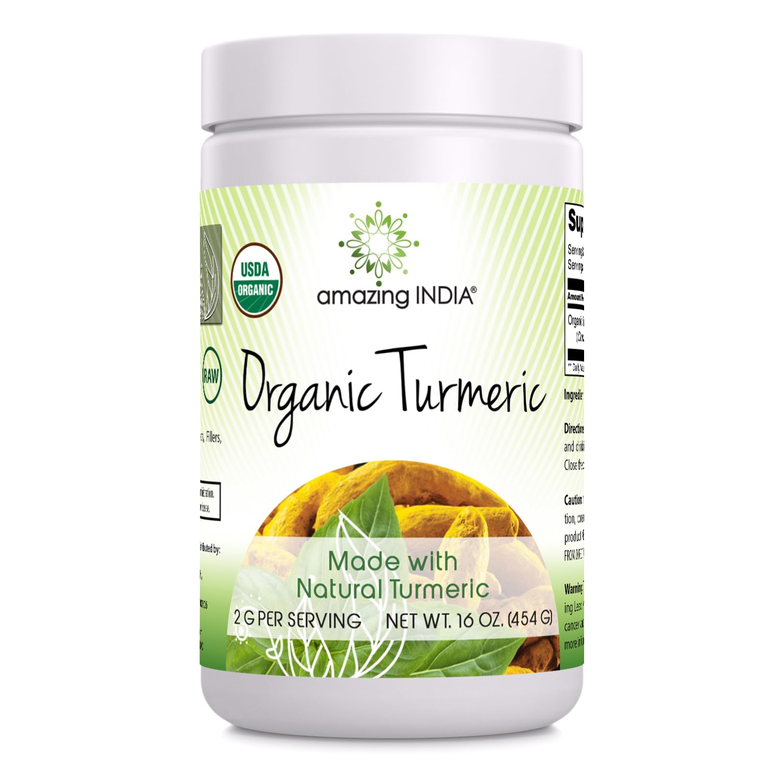 Amazing India USDA Certified Organic Turmeric Powder 16 Oz (1 Lb) Supplement | Non-GMO | Gluten Free | Made in USA