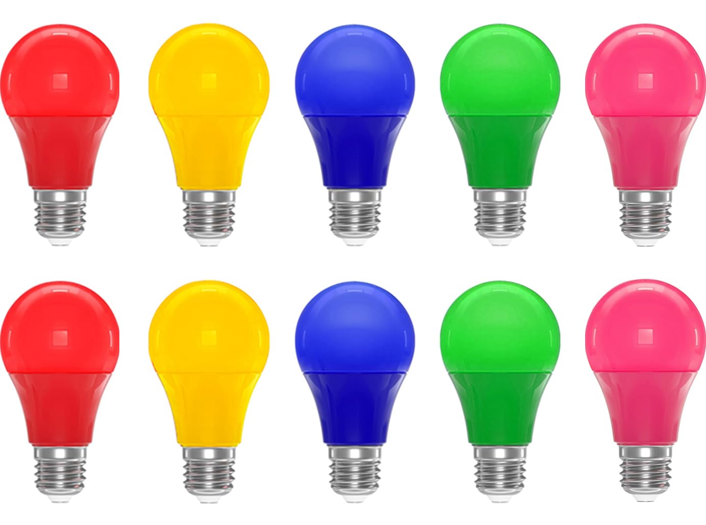 ZFQ Colourful Light Bulbs LED E27 3W, A60 LED Coloured Bulb, Mixed Colours, Red, Yellow, Blue, Green, Pink, for Lush Interior Decorations, Halloween, Christmas, Party, Bar, Pack of 10
