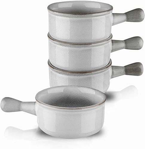 Miniatura 1 de KOOV Tazones de sopa de cebolla francesa con asas aptos para microondas, 15 onzas de cerámica para sopa de avena, cereales, estofado, postre,
