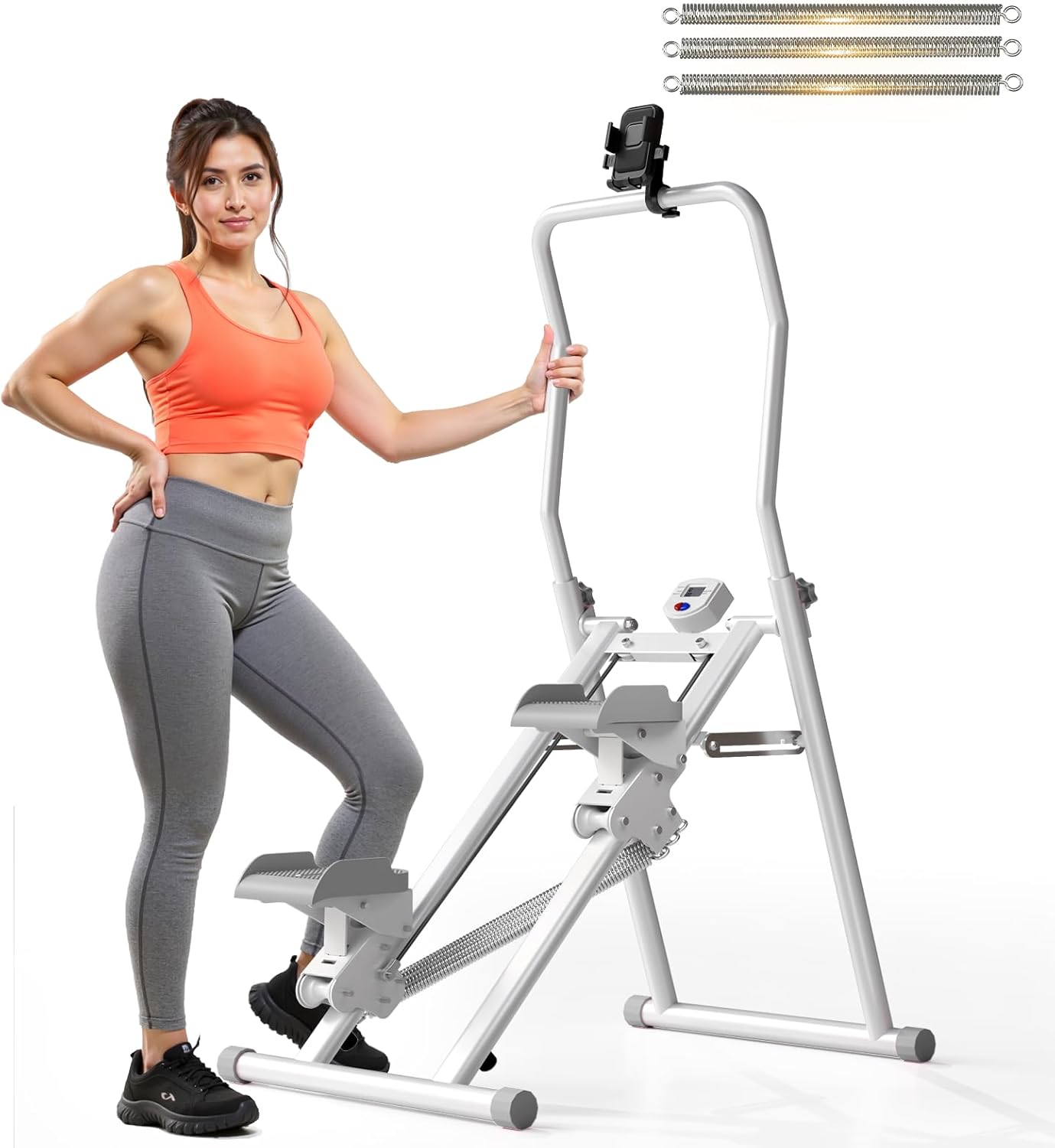 MOMODA Stair Stepper Resistance Adjustable Folding Vertical Climber Machine for Home Gym Full-Body Workout Grey
