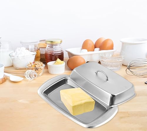 Miniatura 5 de Kichvoe Mantequillera  Mantequillera de acero inoxidable con tapa para encimera y refrigerador aislado para almacenamiento fresco de queso y