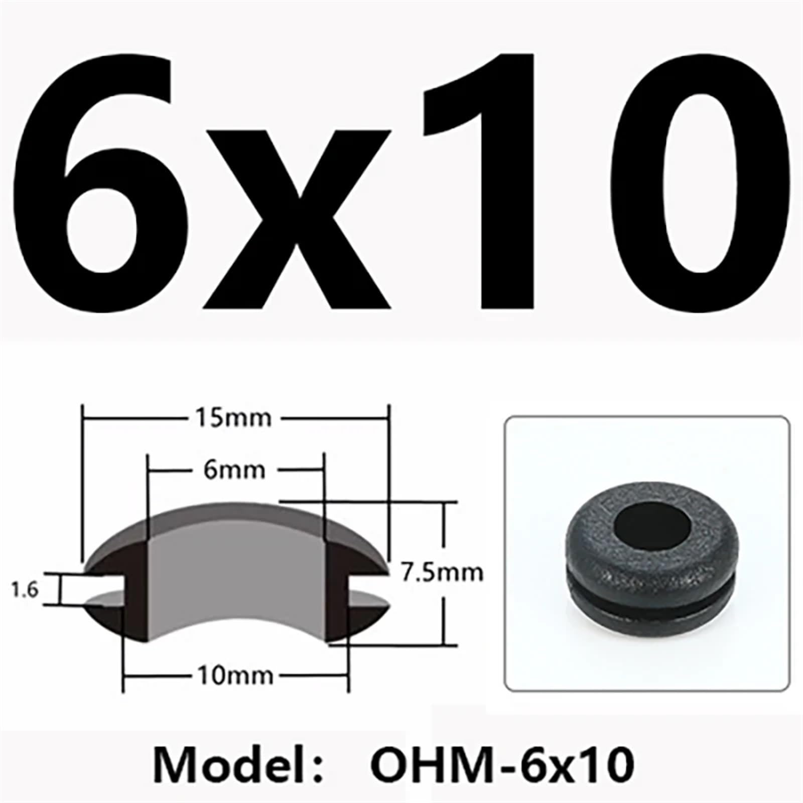 Bobina protectora de goma de protección del medio ambiente, de dos caras, for roscar la manga, anillo ignífugo, almohadilla negra, sello a presión(OHM-6x10)