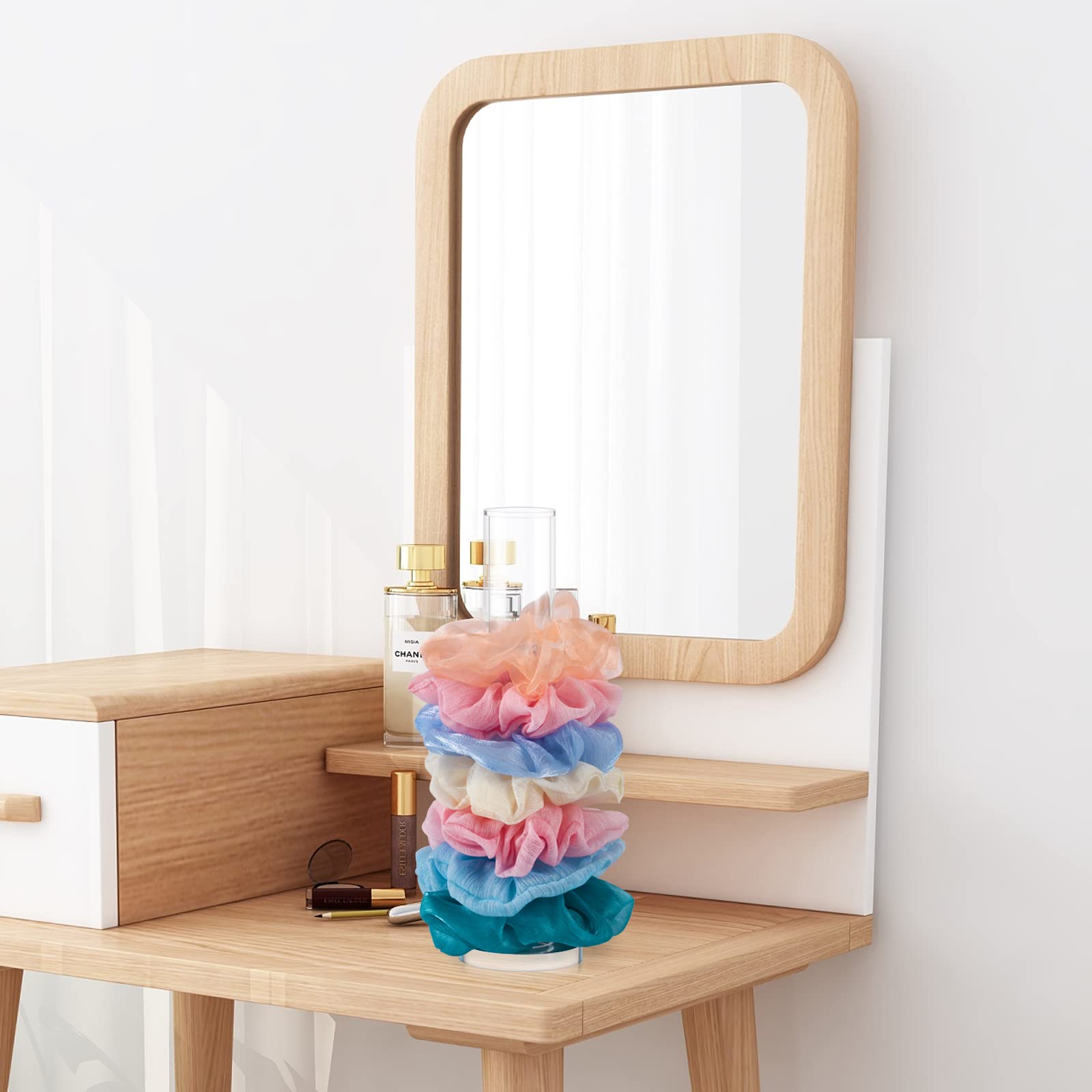 LELE LIFE Organizer Da Parete Per Accessori Capelli - Supporto Autoadesivo In Acrilico Con Aste E Contenitore Per Scrunchies, Clip E Gioielli, Trasparente - 4