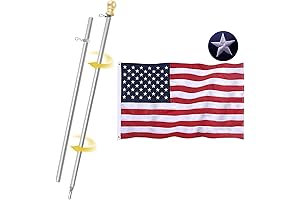 3x5 FT US Flag with Pole and Tangle Free Spinning Aluminum Flagpole Kit