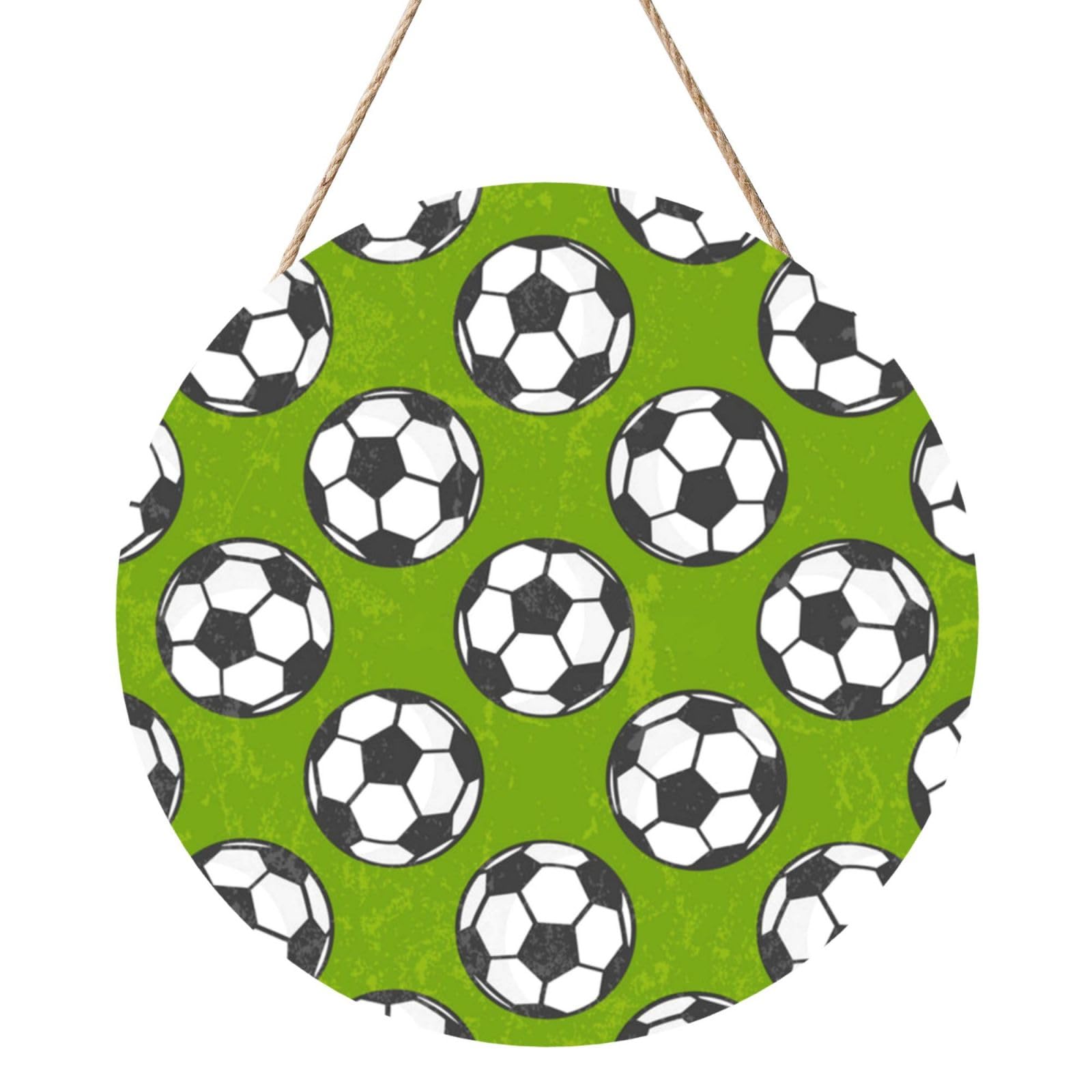 InOmak Soccer Green, Round Wood Panel Painting 12 in, Wall Hanging Painting For Home