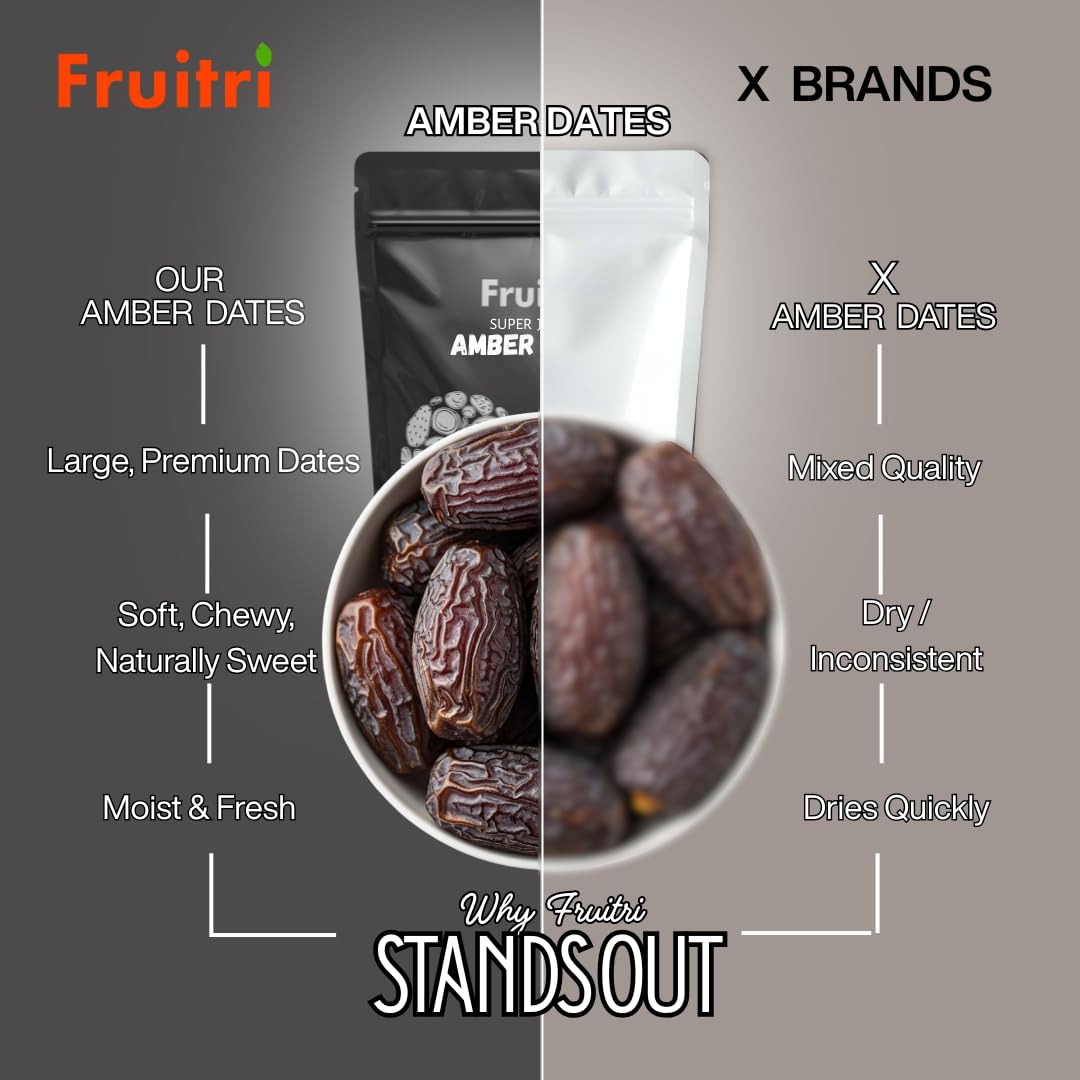 Fruitri Super Jumbo Amber Dates Madinah 500g - Saudi Dates Premium | Soft Anbara Khajoor | Big Size Khajur (Mote Wale) | Natural Sweetener for Instant Energy (500g) 4