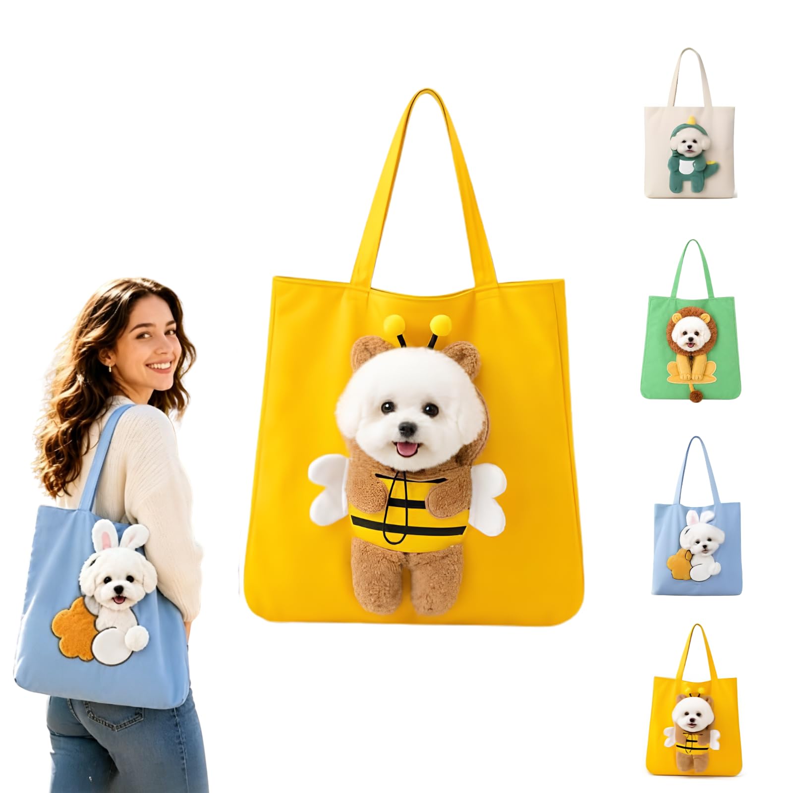 Paw Peek Pet Carrier Bag, Canvas Shoulder Tote for Small Dogs & Cats （A,L)