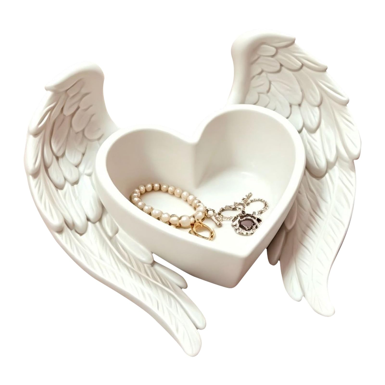 Glifora Angel Wing Jewelry Tray - 3D Printed Heart Ring Holder Dish, Small Trinket Organiser Bowl for Rings, Earrings and Necklaces