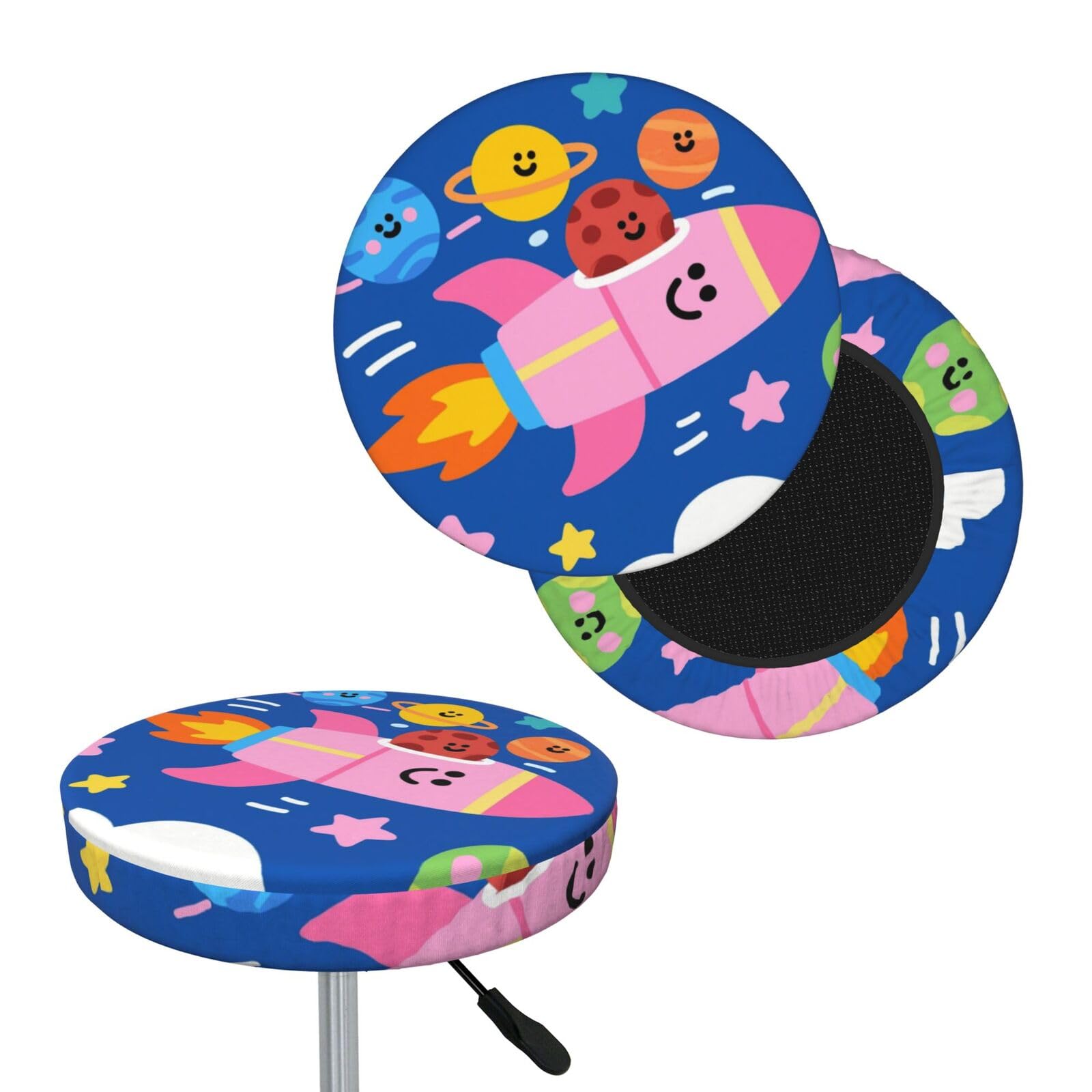 FekiLoot Cute Space Doodle Round Bar Stool Covers Stretch Washable Bar Stool Covers Dustproof Slipcover Bar Chair Covers with Elastic Band for Bar Kitchen Living Room Decor 13 Inch