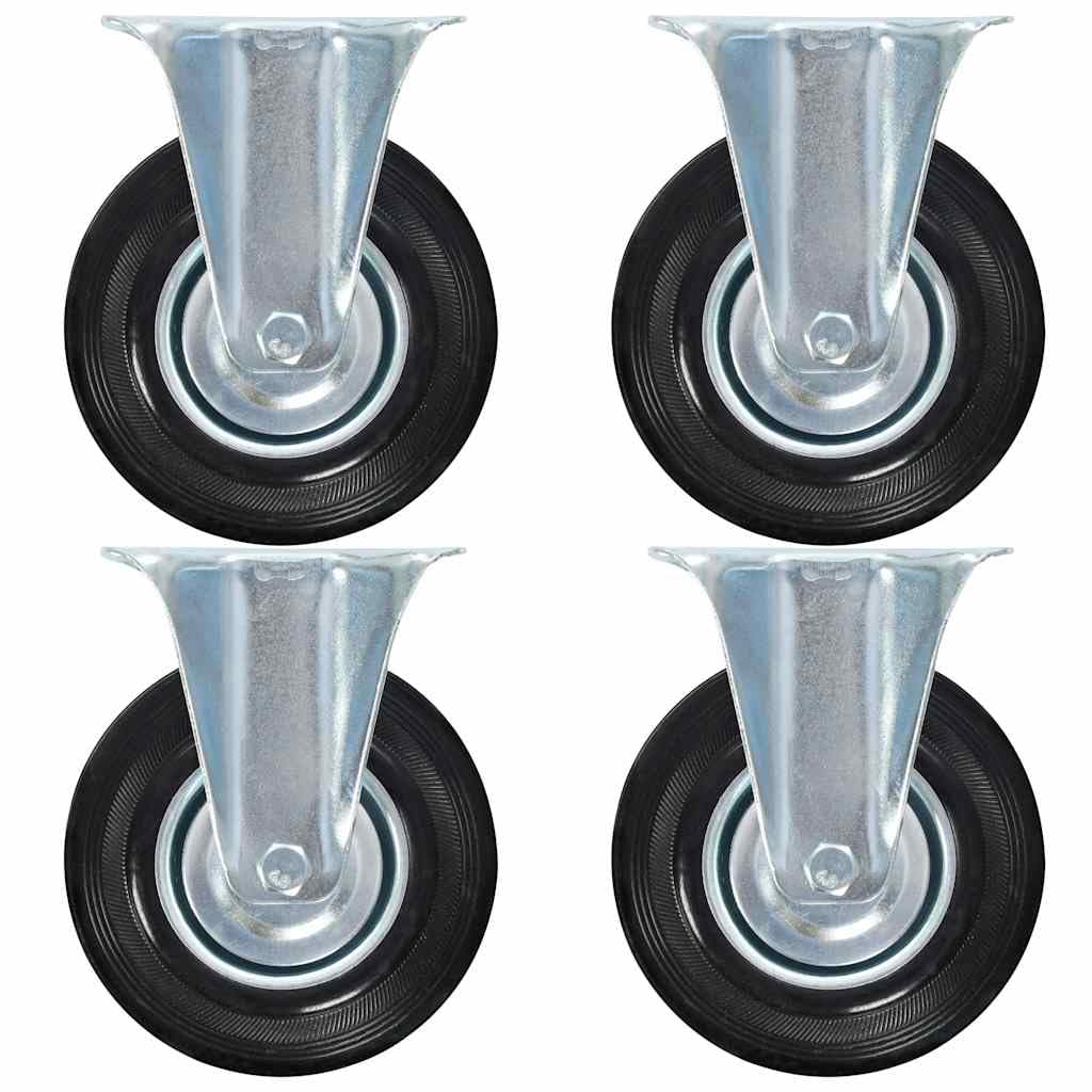 Ruote di supporto 4 pz. 125 mm in gomma e ferro con rivestimento in zinco, dimensioni piastra 100 x 80 mm, 100 kg per ruote, per carrello piattaforma e logistica di magazzino