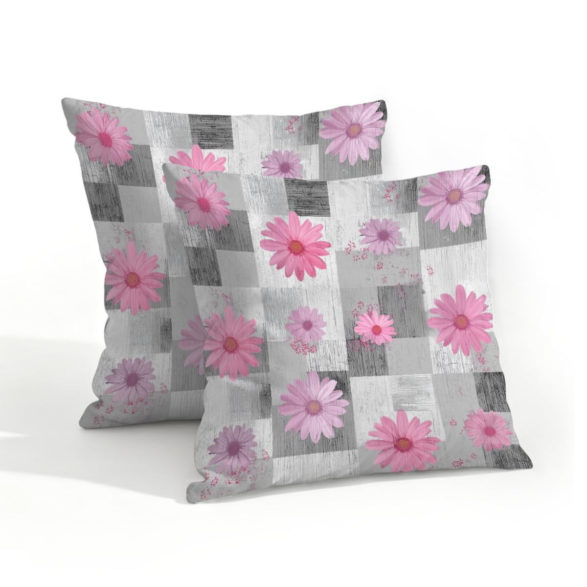 Outdoor Pillow Covers Waterproof Pillowcases 18x18in Set of 2 Pink Daisy Floral On Gray Abstract Art Decorative Throw Cushion Case for Couch Sofa Garden Patio Furniture