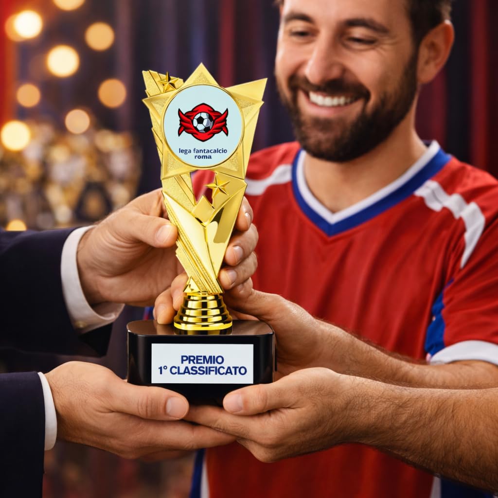 D&Vlab Trofeo Personalizzabile, Coppa in Oro 22cm, con Targhetta Personalizzata Inclusa, Premiazioni per Gare di Calcio, Basket, Volley, Eventi Sportivi, Fantacalcio, Caccia, Pesca, Bambini