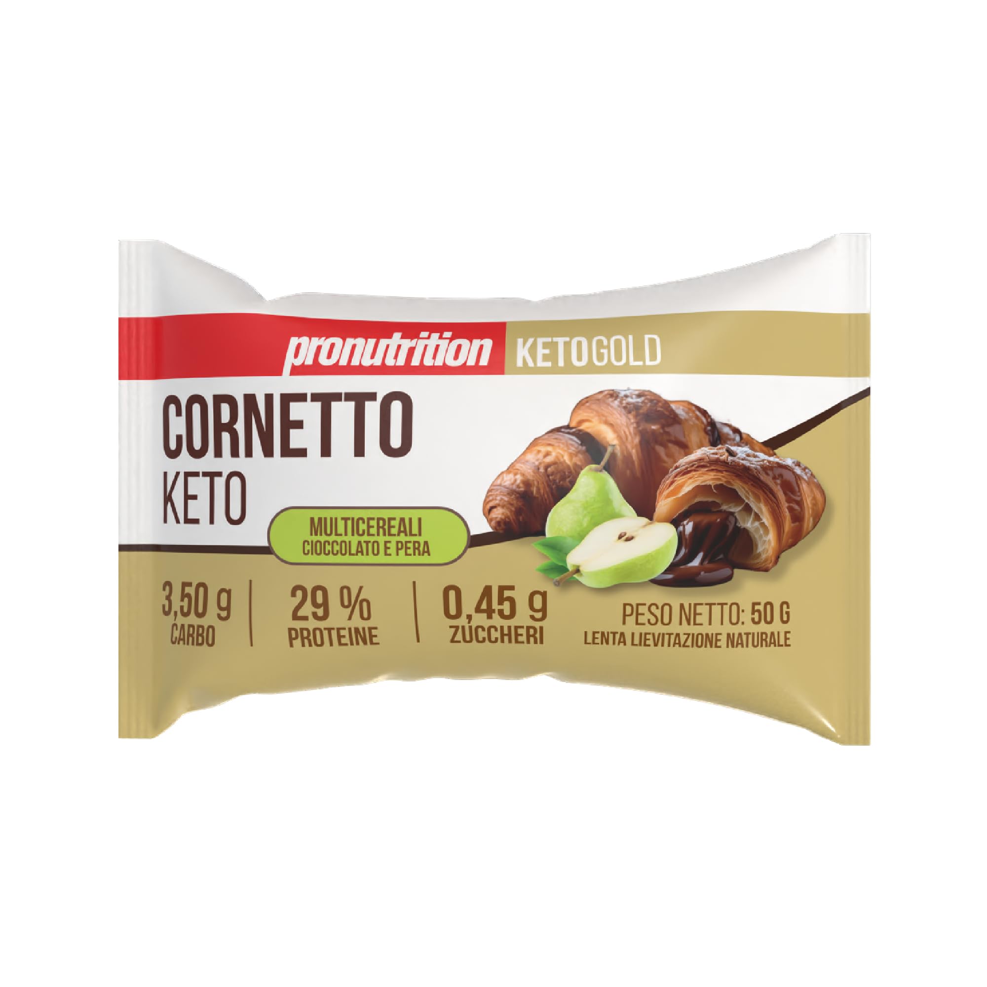 Pronutrition Cornetto Keto – Basso in Carboidrati e Zuccheri, Alto Proteico con Deliziosa Farcitura, Lievitazione Naturale – Gusto: Cioccolato e Pera