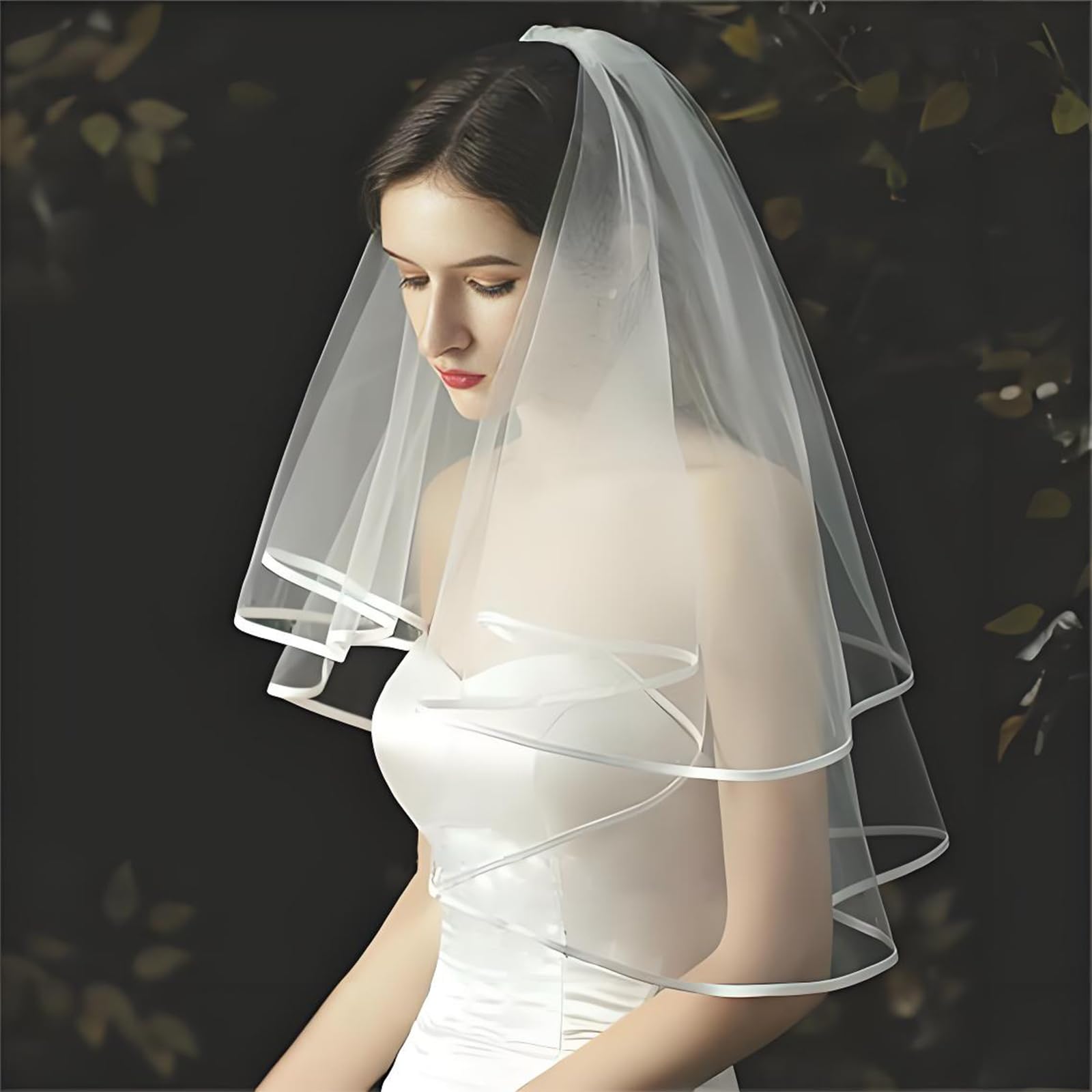 Velo de Novia Blanco, Velos Novia, Velo de Novia Blanco con Peine 2 Niveles, 60-80 cm, para Bodas