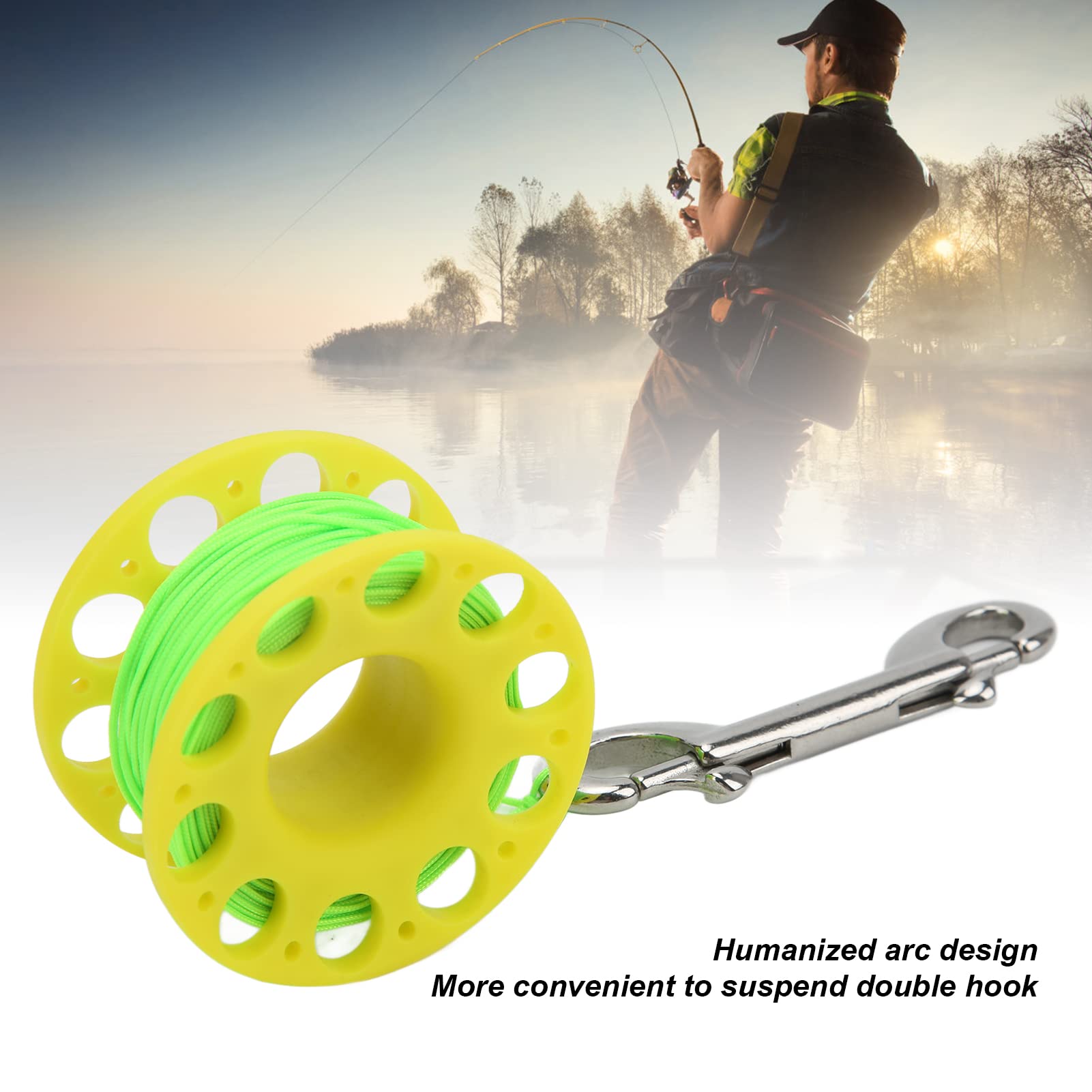 Scuba Diving Reel, Finger Reel Scuba Diving, Lightweight Scuba Spool Finger Reel with Double EndedBolt Snap Clip Fits for Snorkeling Scuba Diving, Wreck and Reef Diving (Yellow)