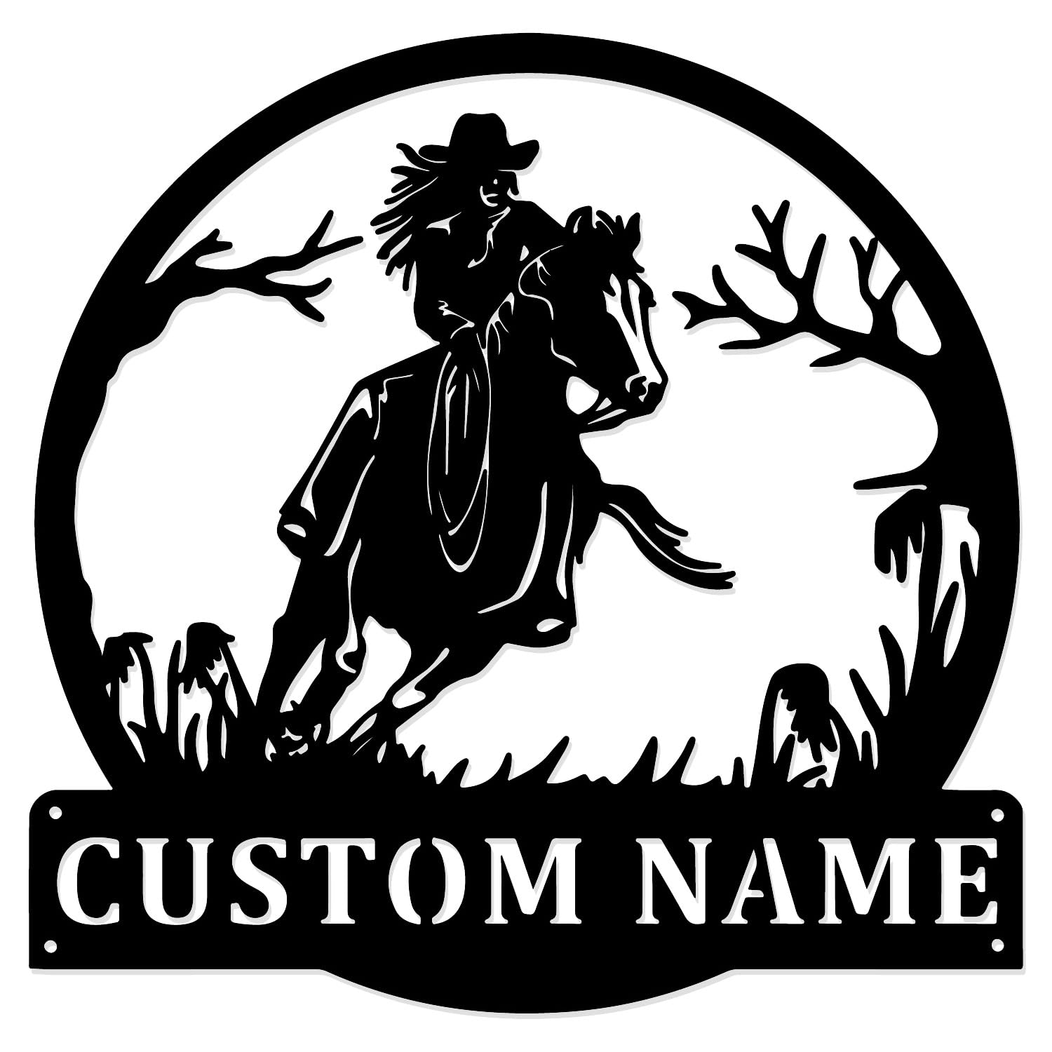 Custom Cowgirl Riding Metal Wall Art, Personalized Cowboy Name Tag, Girl's Room Decor, Country Girl, Barn Name, Ranch Sign
