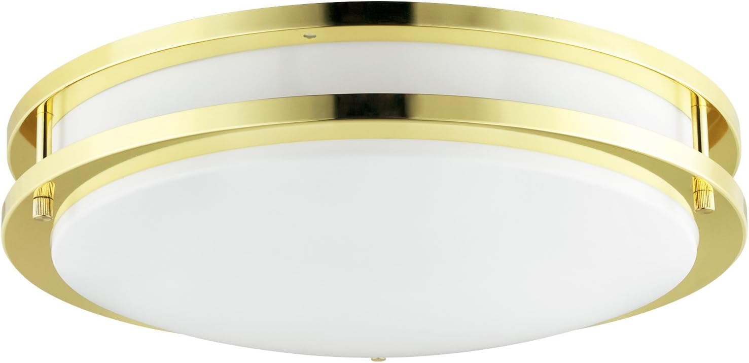 Sunlite 45581 16-Inch Fluorescent Double Band Trim Flush Mount Light Fixture, Max 46 Wattage (Two Bulbs Included), 3200 Lm, 2700K Soft White, Twist & Lock GU24 Base, 120V, UL Listed, Polished Brass