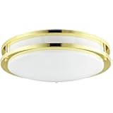 Sunlite 45571 12-Inch Fluorescent Double Band Trim Flush Mount Light Fixture, Max 23 Wattage (Bulb Included), 1600 Lumens, 2700K Soft White, Twist & Lock GU24 Base, 120V, UL Listed, Polished Brass