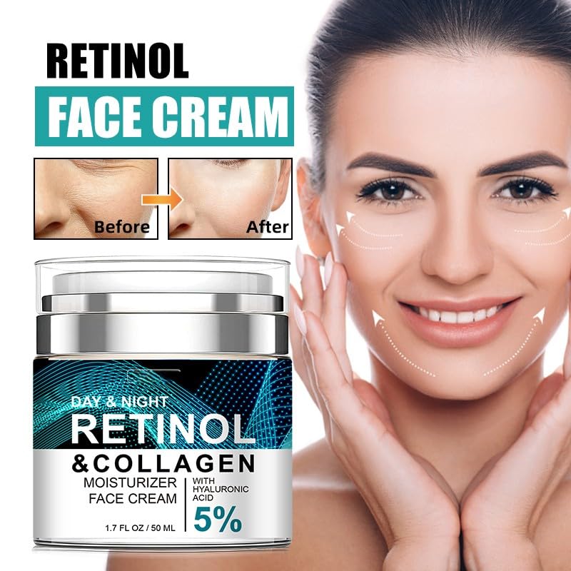 Day & Night Retinol, Collagen & Hyaluronic Acid Face Cream – Anti-Aging Moisturizer that Hydrates, Firms & Brightens Skin – Smooths Fine Lines & Wrinkles with a Non-Greasy Formula for All Skin Types - Image 2