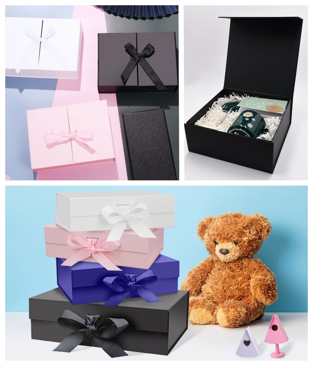 Scatole regalo con coperchio per regali, 23 x 17 x 7 cm, con nastro e chiusura magnetica, grande chiusura per Natale, Hanukkah, festa del papà, matrimoni, compleanni, regali per sposi (8 confezioni